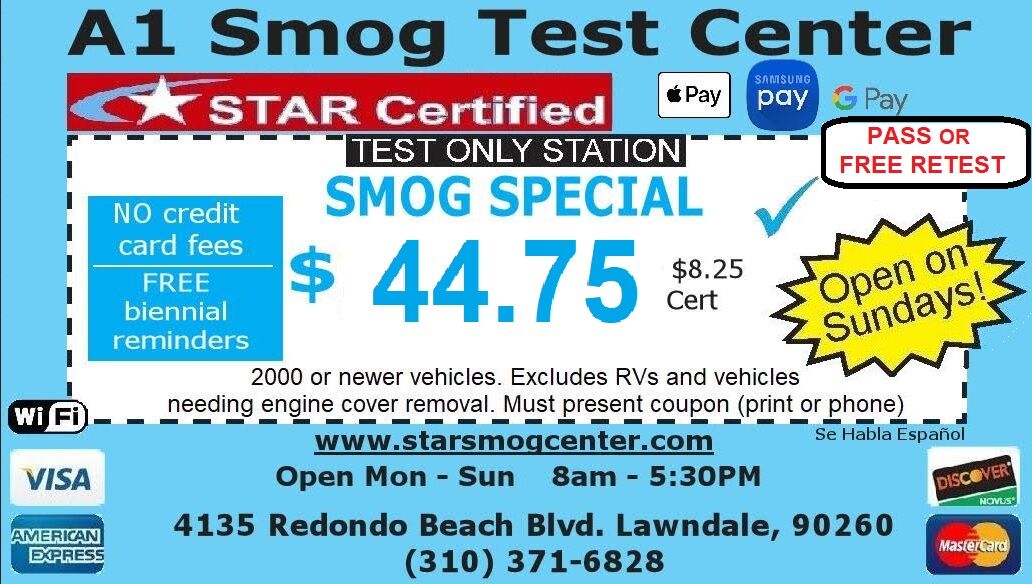 A-1 Smog Test Center smog check coupon