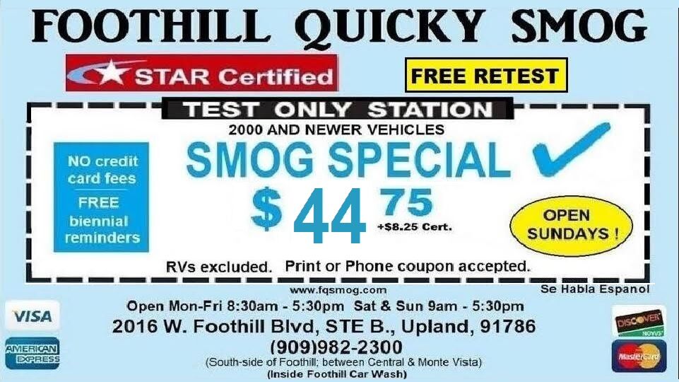 Foothill Quicky Smog, Upland Coupon
