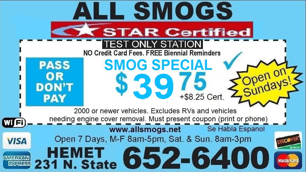 All Smogs Smog Check Coupon; Pass OR No Pay