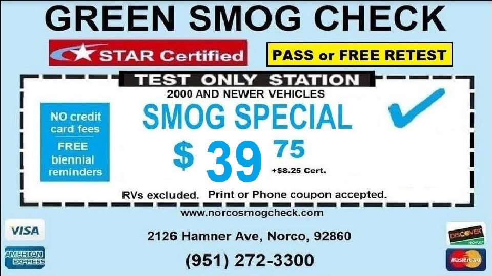 Green Smog Check Coupon; Pass OR No Pay